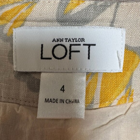 Ann Taylor LOFT Dress Yellow & Gray Floral Linen Shift Sleeveless Summer Size 4 - Picture 4 of 5